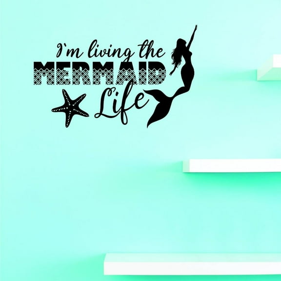 Custom Decals Im Living The Mermaid Life Wall Art Size: 10 X 20 Inches Color: Black
