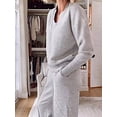 thumbnail image 6 of Grey V-Neck Wide-Leg Pants Set - Loose Long-Sleeved Blazer And Pants, Anti-Wrinkle For Both Office And Casual Wear, Machine Washable, Spring-Autumn Business Attire, Christmas Gift, 6 of 6