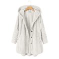 thumbnail image 3 of Women's Loose Button Plush Hooded Solid Color Long-Sleeved Mid-Length Coat for Fall and Winter, Comfort Fit, Winter Clothes for Women,White,L, 3 of 5