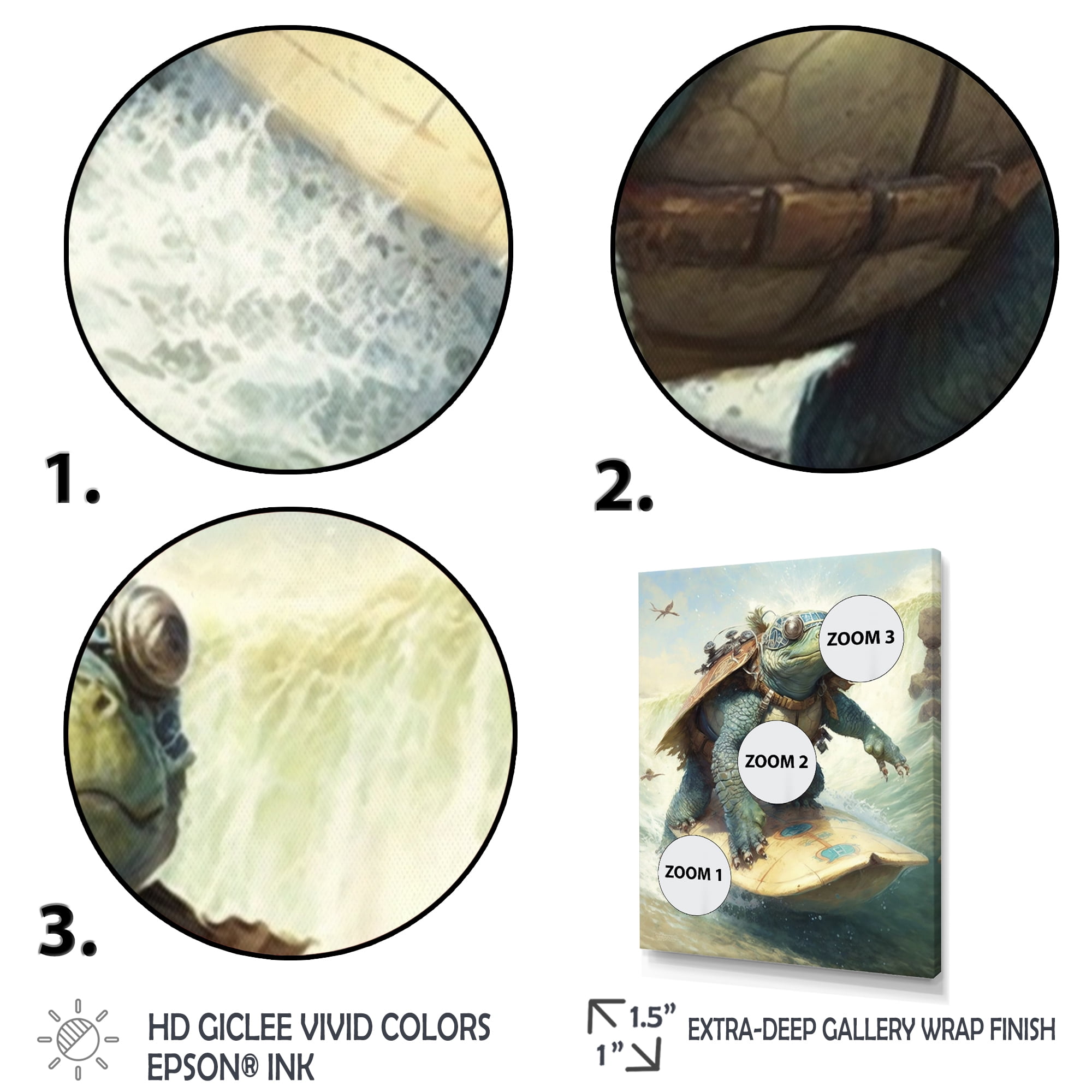Designart Turtle Surfing With Goggles Canvas Wall Art