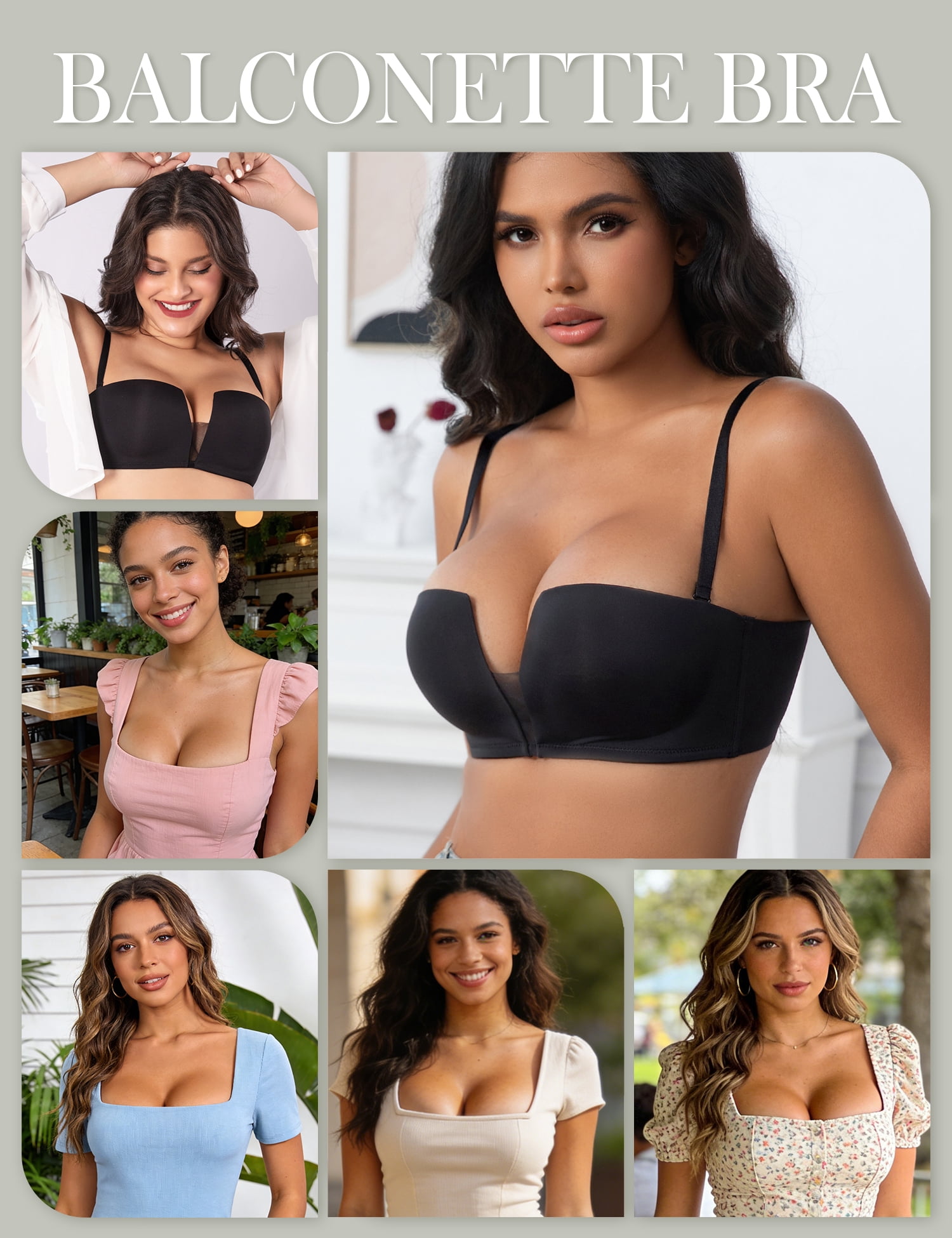 ANYIRIS Push Up Bras for Women Add 1 Cup Wireless Balconette Demi Plunge Multiway Comfort Smooth Everyday T-Shirt Bra Black 40A