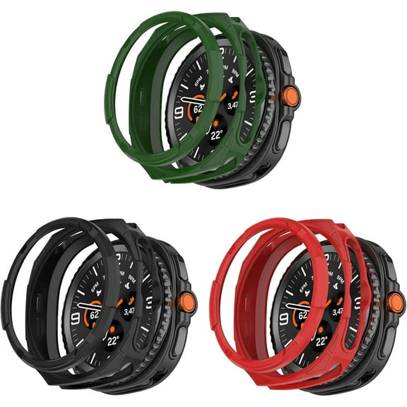 XIHAMA Compatible with Samsung Galaxy Watch 8 Classic 46mm, Shockproof Bumper Case with Screen Protector, 3-Pack Hard Cover (Green Black Red)