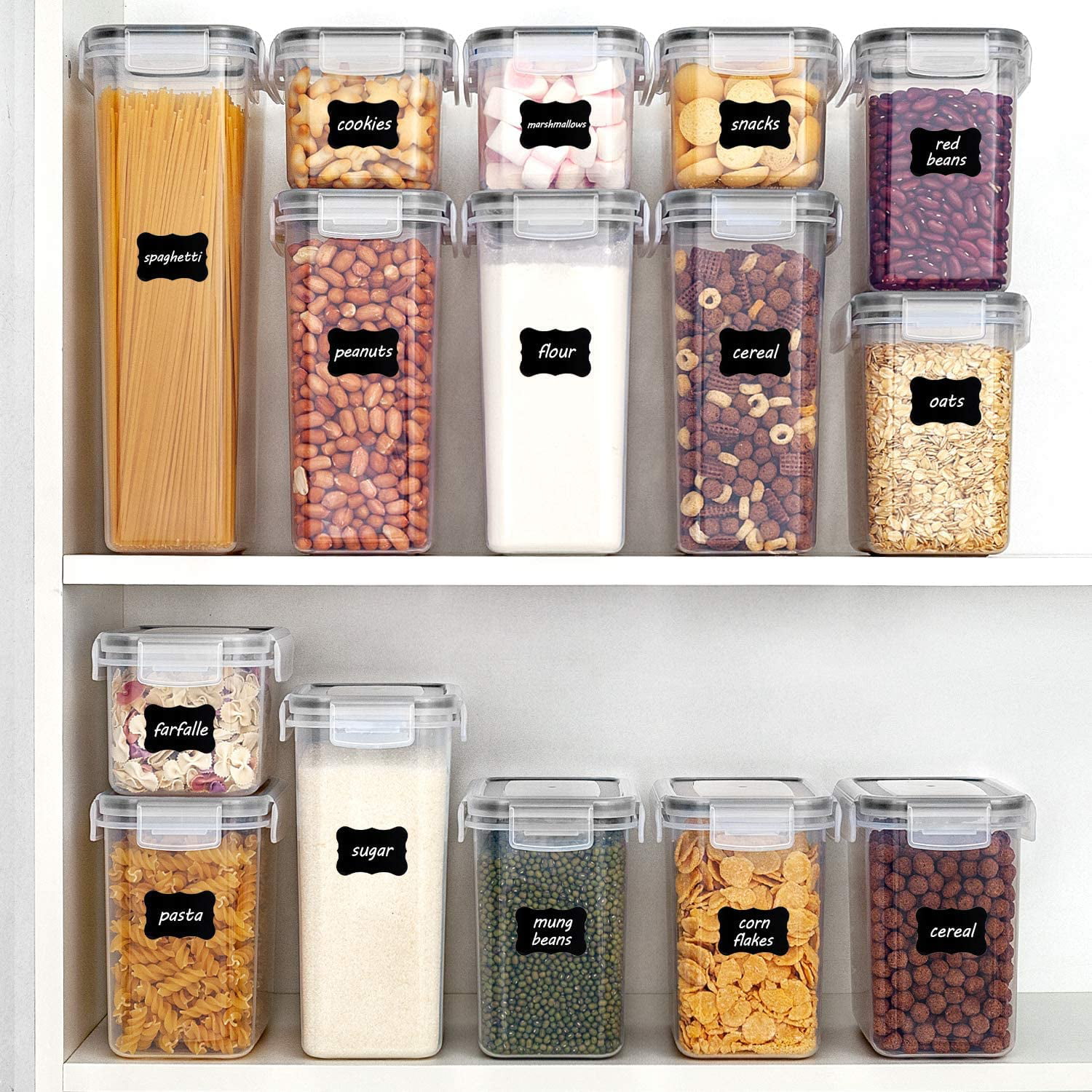 Cereal Storage Containers BPA Plastic Storage Jars Airtight with Lid Meelio Storage Jars Set Flour Sugar etc. Set of 4 Cornflakes 
