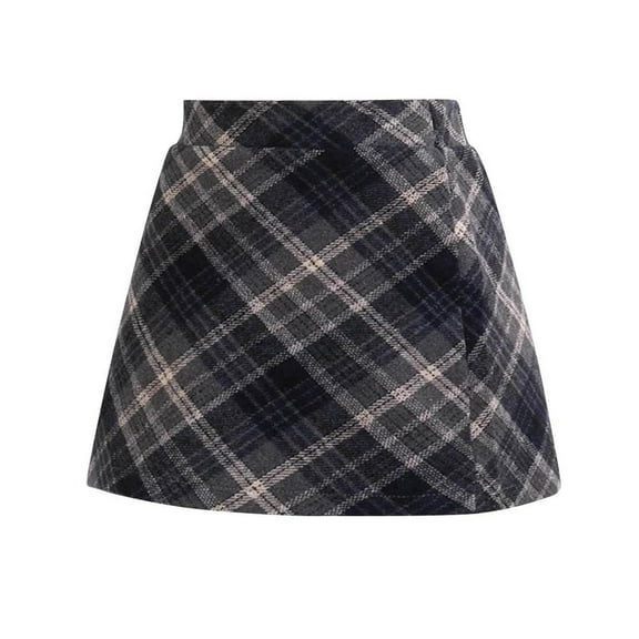 LNWUY Girl's Plaid Tweed Skirt Fall and Winter Half-Body Skirt College Style Short Skirt High Waist A-Line Skirt Black 3 Years