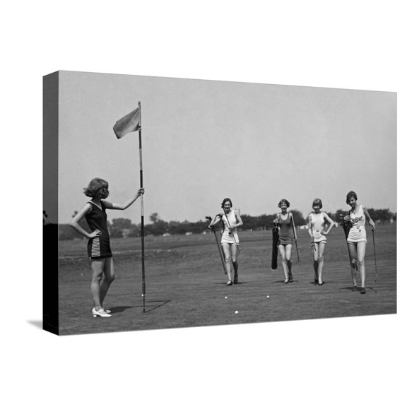 Art.com Young Women in Bathing Suits Golfing in Washington, D.C. Vicinity. July 9, 1926 Stretched Canvas Print Wall Art, 18" x 12"