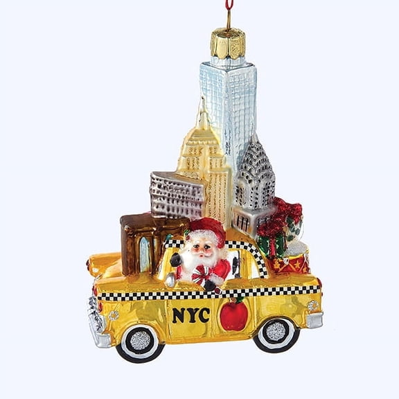 Kurt Adler 5-Inch NYC Santa in Taxi Glass Christmas Ornament – Holiday Tree Decoration (C7562)