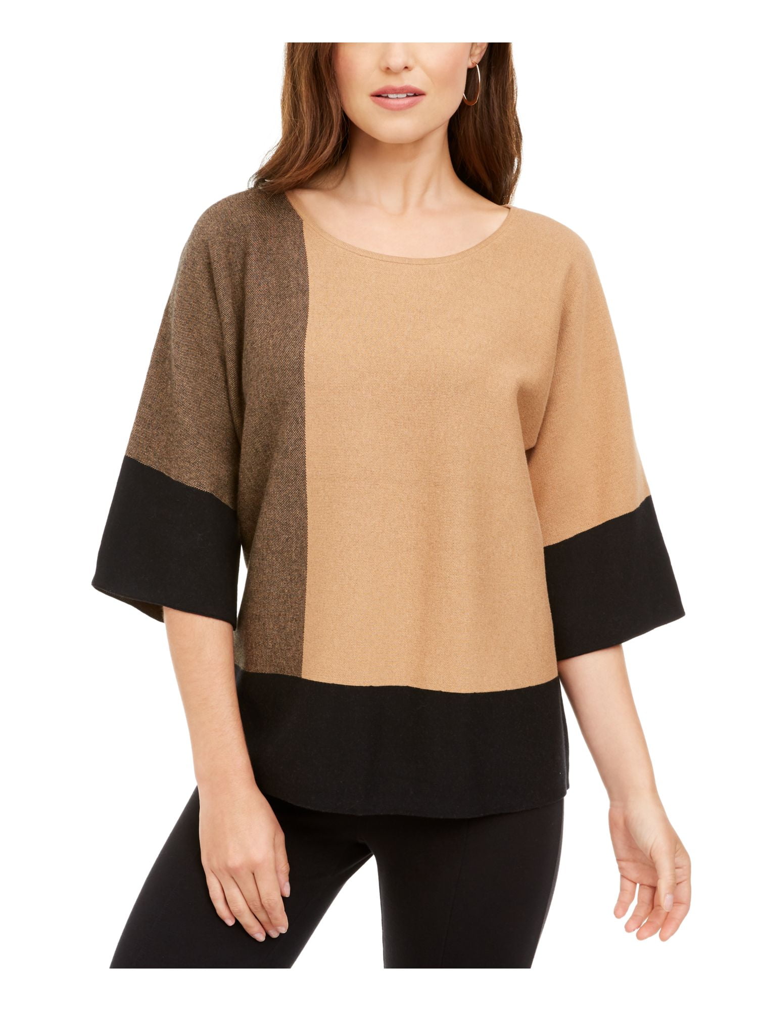 Alfani Womens Colorblock Ribbed Sweater 