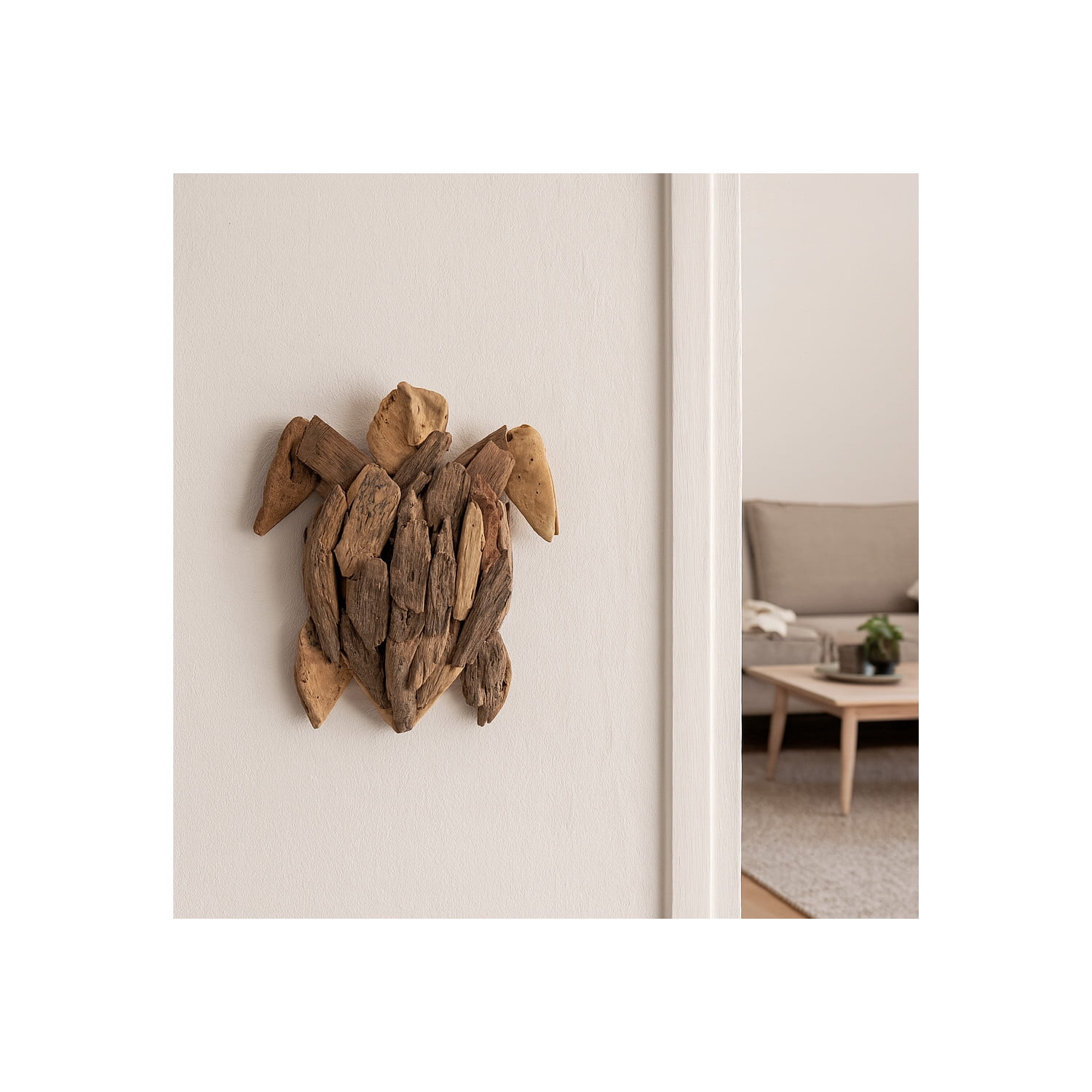 Driftwood Turtle Figurine Sculpture for Home Decor - Decorative Statue for Bathroom, Office, and Living Room Styling - Coastal Accent for Entryway and Bedroom Wall Decor - 12", Brown
