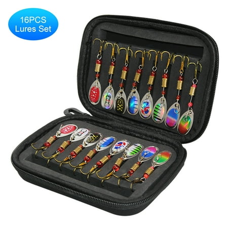 AREALER 16pcs Fishing Spoons Lures Metal Baits Set for Trout Bass Casting Spinner Fishing Bait with Storage Bag Case