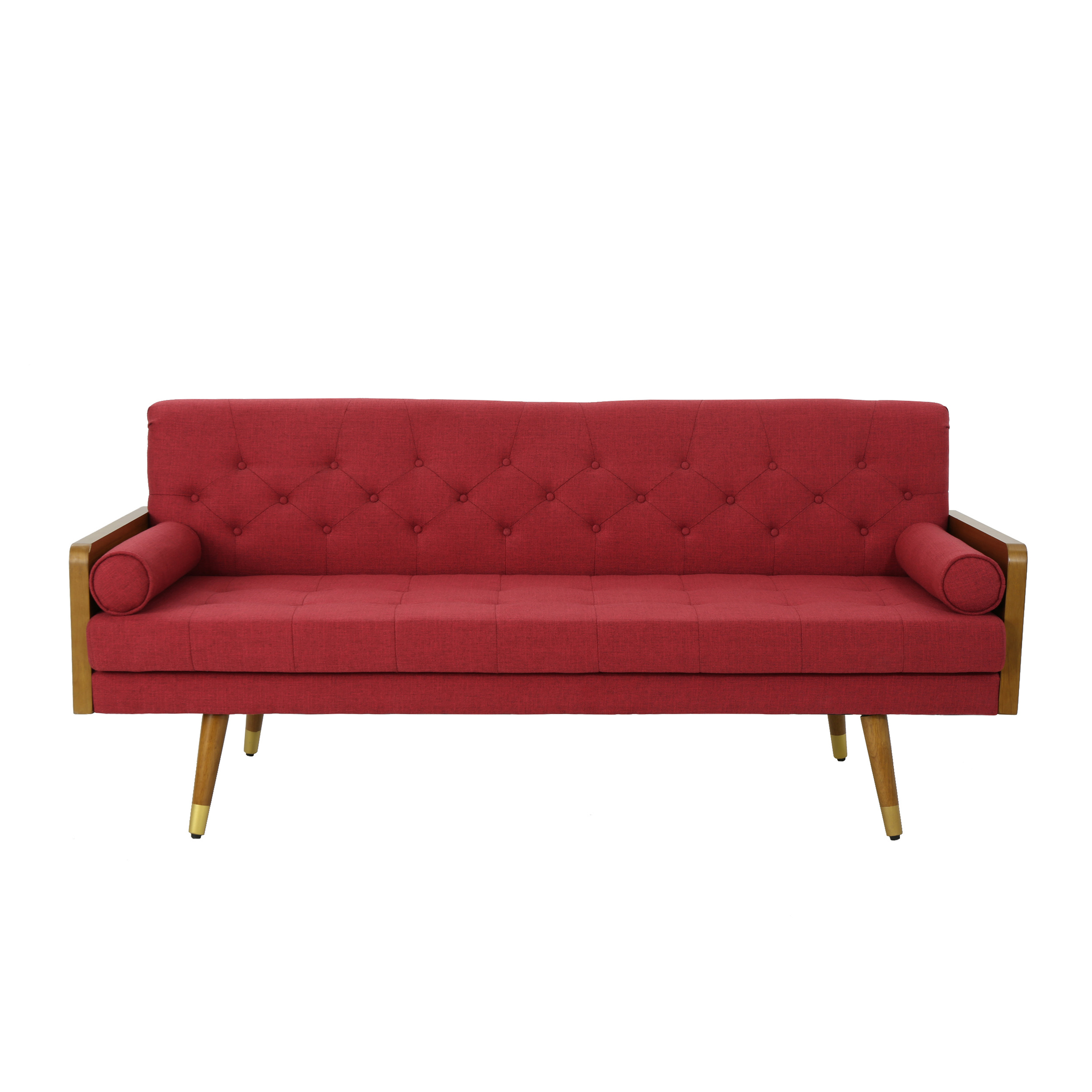 Noble House Nathanial Tufted Fabric Sofa, Red, Dark Walnut - image 5 of 7
