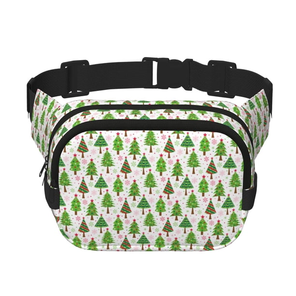 Fotbe Christmas Trees Cangurera Cuadrada con Estampado de Doble Capa, Bolsa de Cintura Ajustable Mini para Hombres y Mujeres