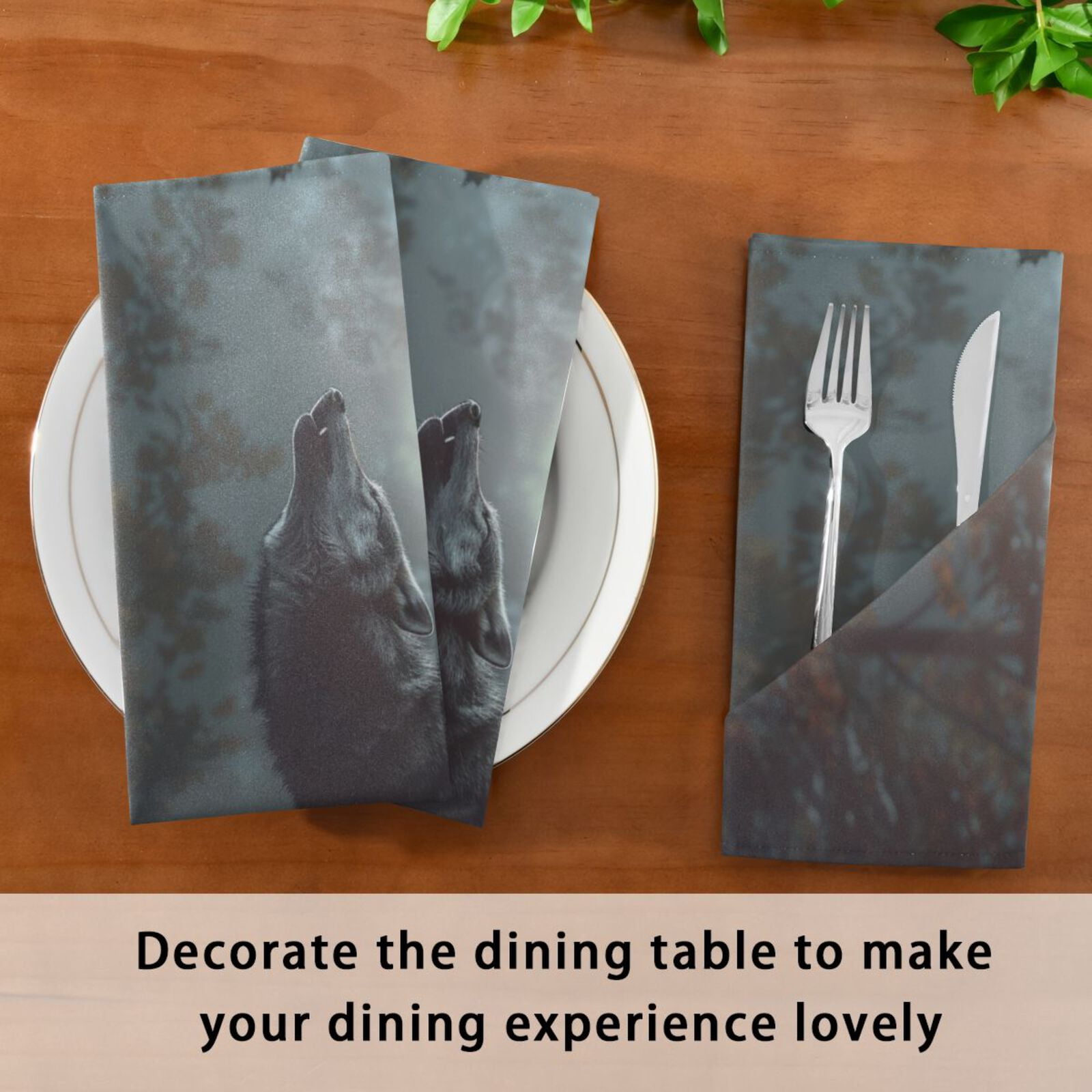 JSTEL Wild Wolf Howling Moon Forest Cloth Napkins Set of 6, 20x20 Inch Washable and Reusable Napkin for Decoupage Dinner Party Everyday Use