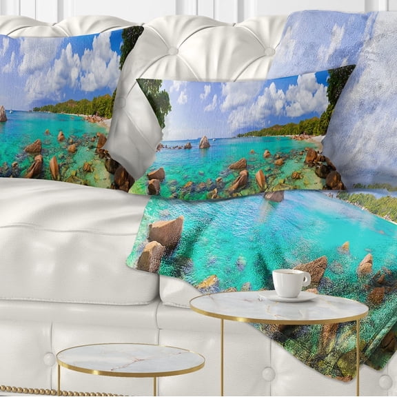 Designart Beach Anse Lazio at Seychelles - Landscape Photography Throw Pillow - 12x20
