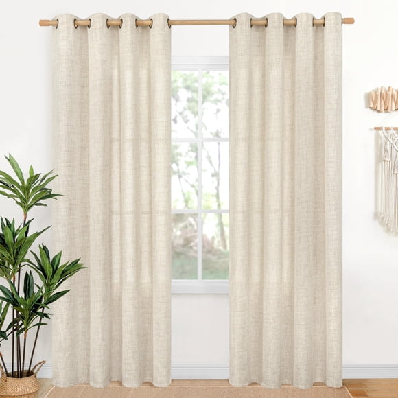 Cortinas YoungStex de lino semitransparente, 213 x 213 cm, 2 paneles, color crema