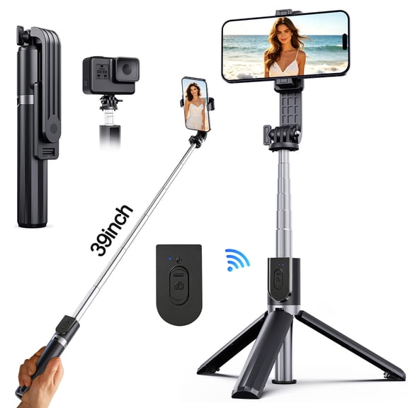 Deally Selfie Stick Tripod with Remote, Extendable 360° Rotatable Selfie Stick, 41.7" Phone Tripod Stand for Cell Phone Filming Compatible with iPhone Samsung Android Smartphone Gopro