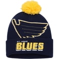 thumbnail image 1 of Men's Mitchell & Ness Blue St. Louis Blues Punch Out Cuffed Knit Hat with Pom - OSFA, 1 of 1