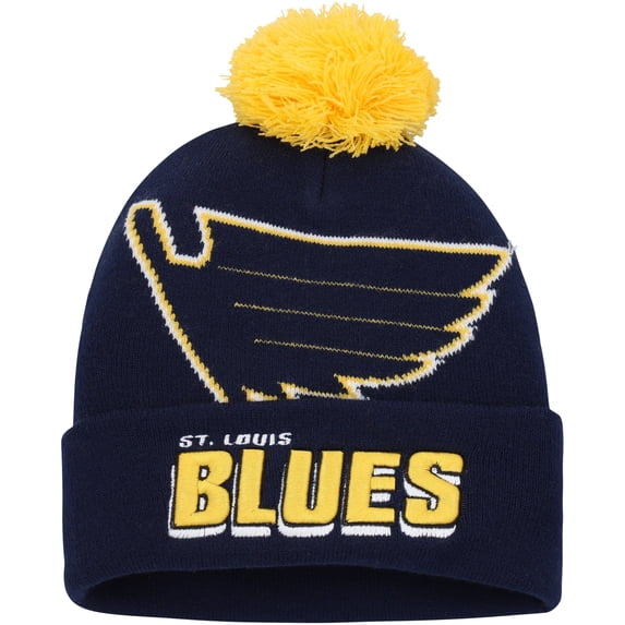 Men's Mitchell & Ness Blue St. Louis Blues Punch Out Cuffed Knit Hat with Pom - OSFA