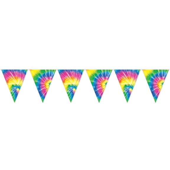 12 Pack Bulk Tie-Dyed Pennant Party Banner