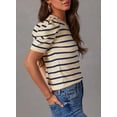thumbnail image 3 of Women's Short Puff Sleeve Knit Tops 2024 Trendy Crewneck Striped T Shirts Casual Summer Blouses, 3 of 4