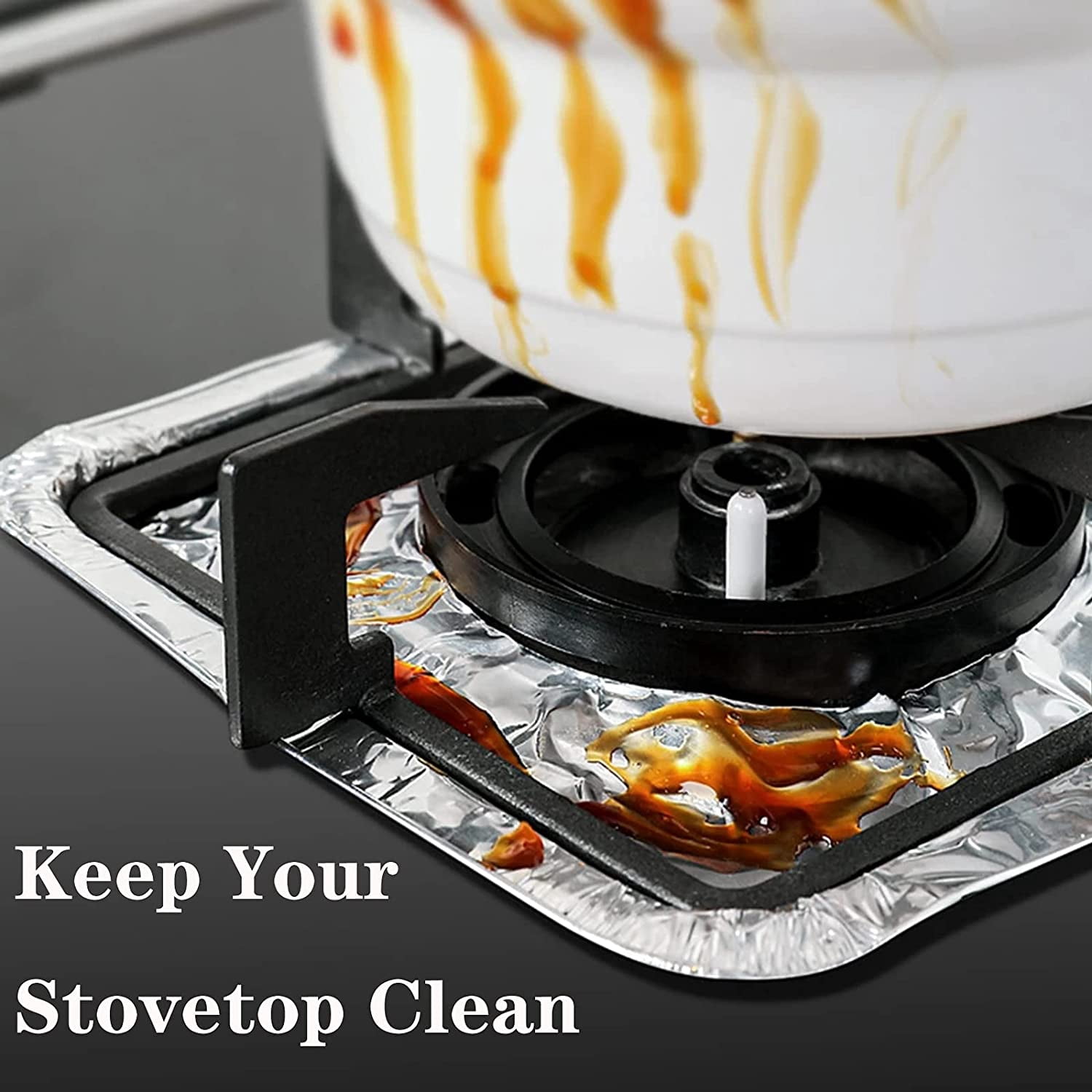 Lingsheng Thicker Aluminum Gas Stove Burner Covers, 8.5x8.5 Inch Square Pan Liners - Disposable Range Protectors (100 Pack)