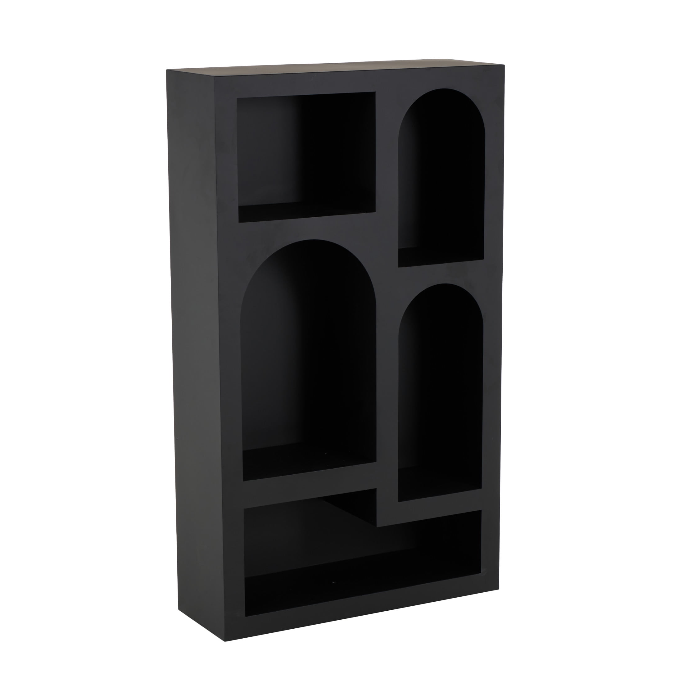 DecMode 28" x 48" Black Metal Geometric 5-Tier Shelving Unit with Arched Block Shapes, 1-Piece