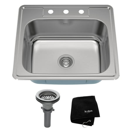 Kraus 25 Inch Topmount Single Bowl 18 Gauge Stainless Steel Kitchen Sink With Noisedefend Soundproofing