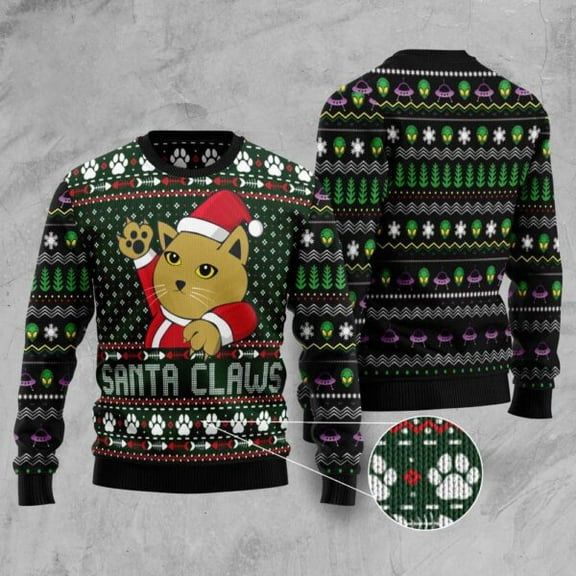 Cat Santa Jaws Ugly Christmas Sweater, Christmas Cat Ugly Sweater, Ugly Cat Xmas Sweater