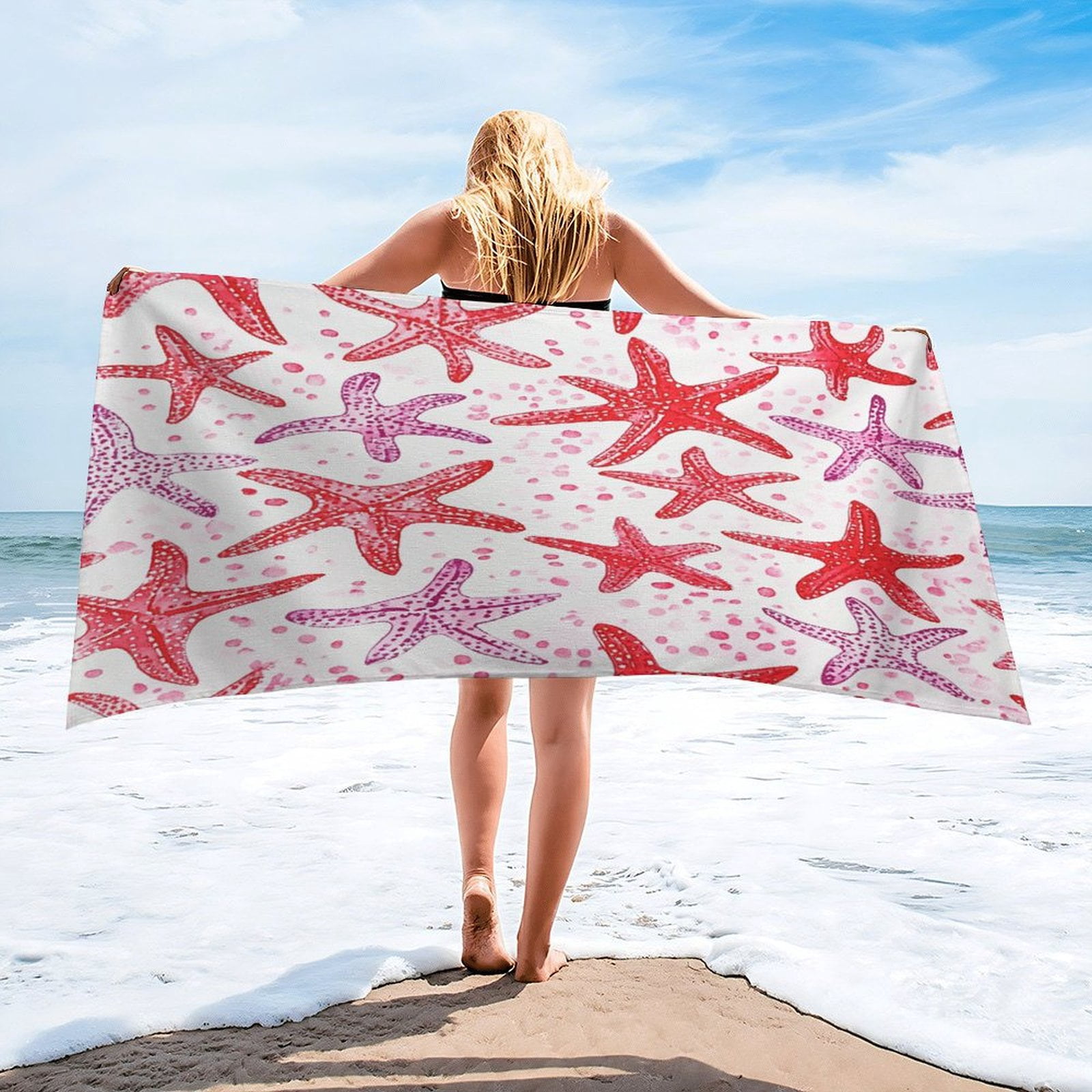 MaSiledy Red Starfish Nautical Coastal Beach Towels 30x60 inch Sea Life Coastal Soft Pool Swimming Towels Sand Free Quick Dry Travel Towels Absorbent Quick Dry Towel