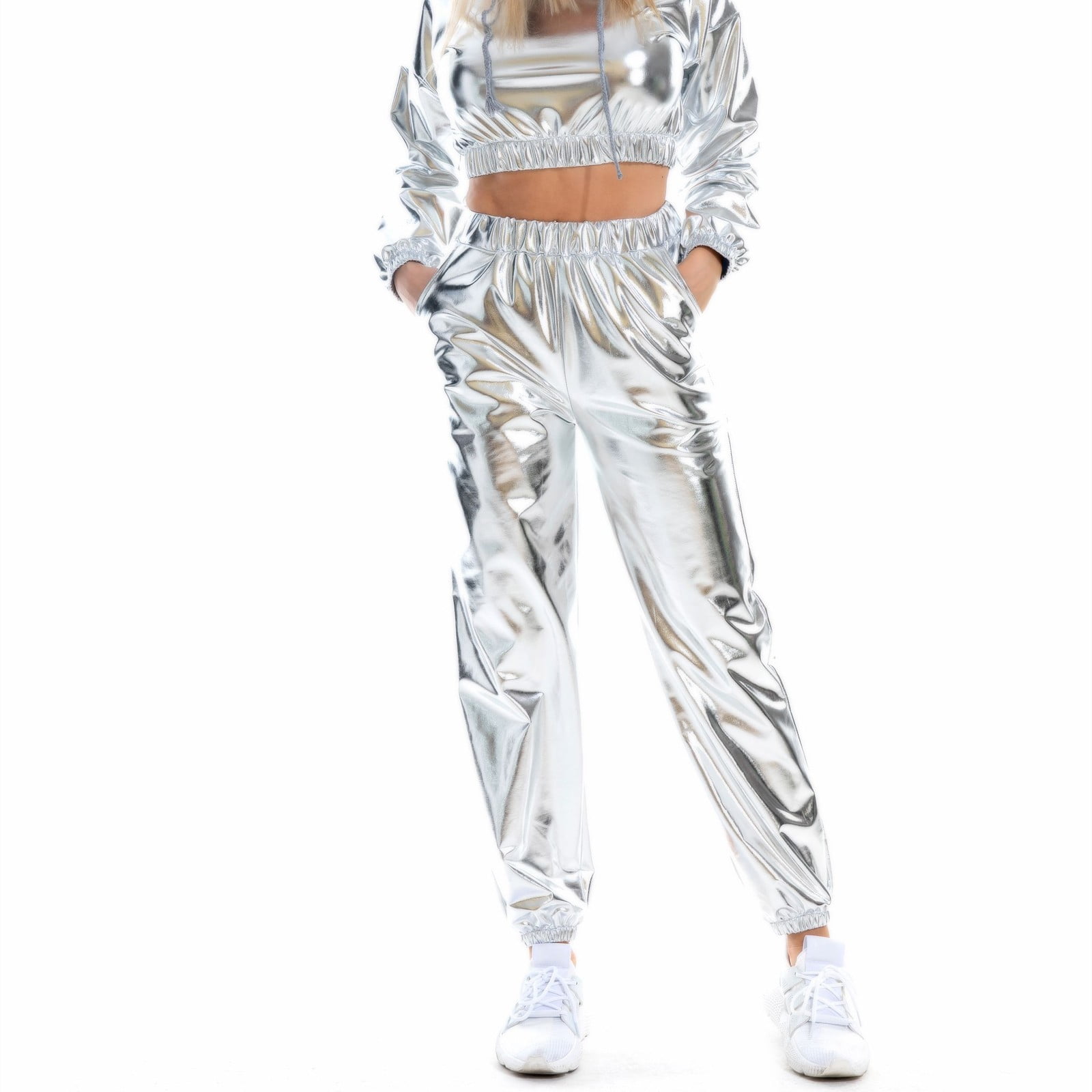 Reduce Price Hfyihgf Womens Shiny Metallic High Waist Stretchy Jogger Pants  Wet Look Hip Hop Club Wear Holographic Trousers Sweatpant(Silver,XL) -  Walmart.com