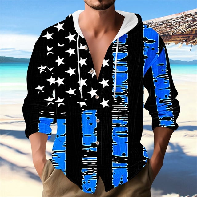 Styesk Mens Shirts Men's Printed Vintage Casual Long Sleeve Button Drawstring Hoodies Sweatshirt