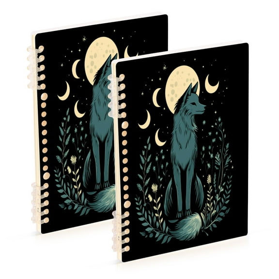 WOBOGO The Moon Fox Notebook College Horizontal Grid Paper Ink Spill Resistant Water Resistant Cover 8.3x5.7x0.4in