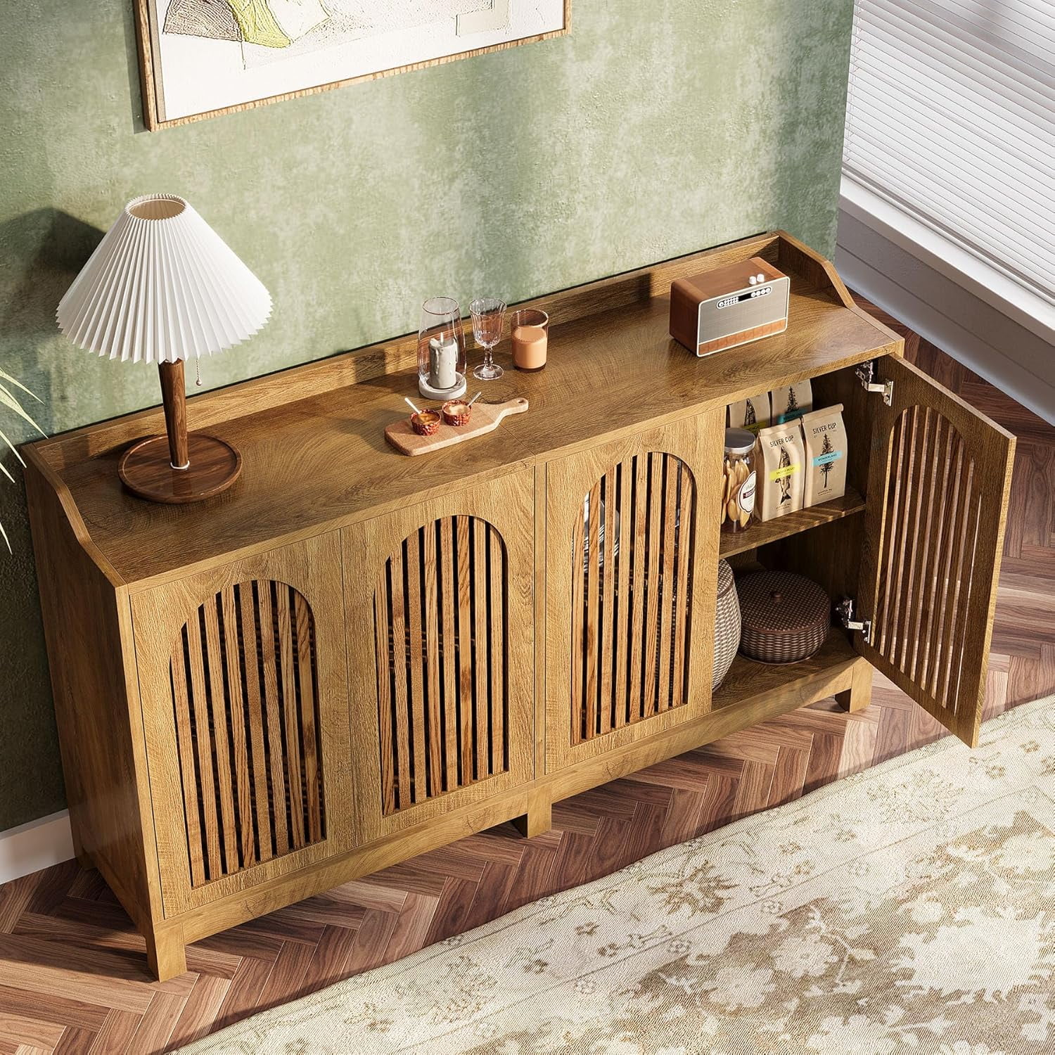 Tribesigns 57" Farmhouse Storage Cabinet with Shutter Doors and Adjustable Shelf