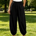 thumbnail image 2 of Plus Size Women's Polyester High Waist Loose Jogger Pants, Breathable Cuffed Ankle Side Pocket Trousers, Relaxed Loungewear Bottoms for Travel Daily Errands | TruHer,Black 2XL, 2 of 7
