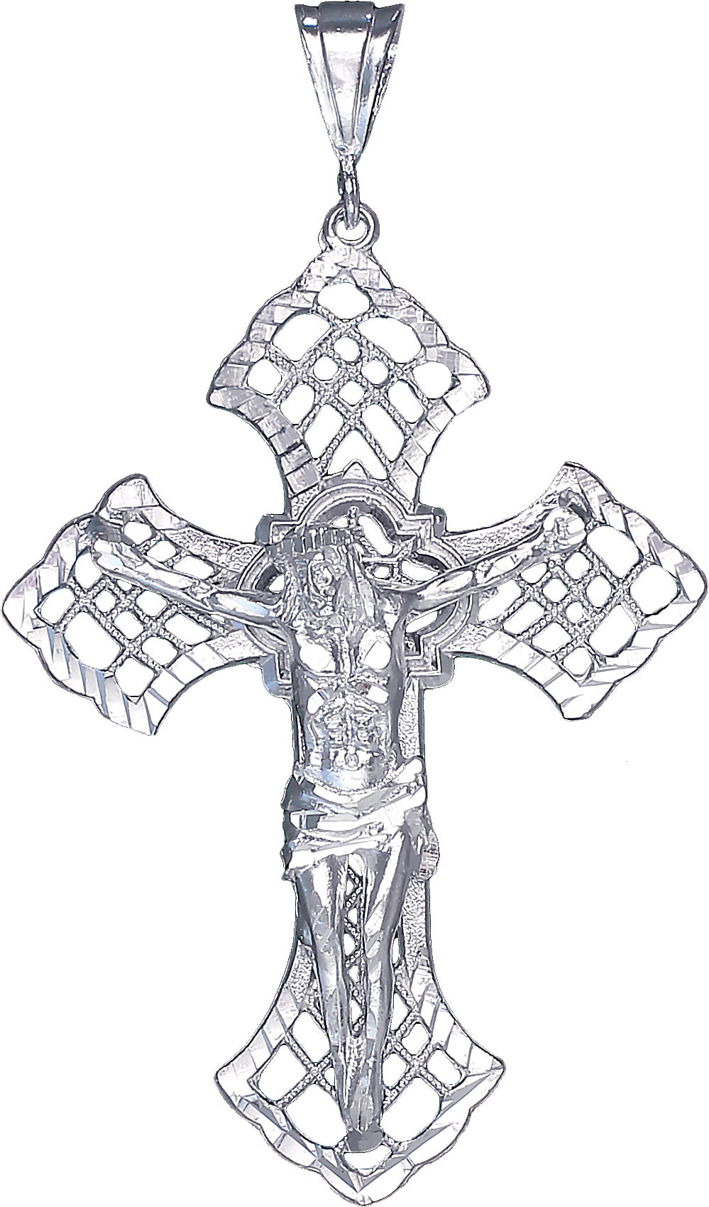 Sterling Silver Jesus Pendant Necklace Diamond Cut Finish with 24 Inch Chain