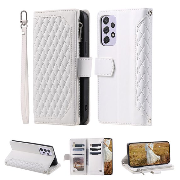 for Samsung A72 Wallet Cover, Magnetic Premium Crossbody Wallet Case, Adjustable Detachable Lanyard Neck Strap with Kickstand Card Holder Protective Cover For Samsung Galaxy A72 5G/4G,White