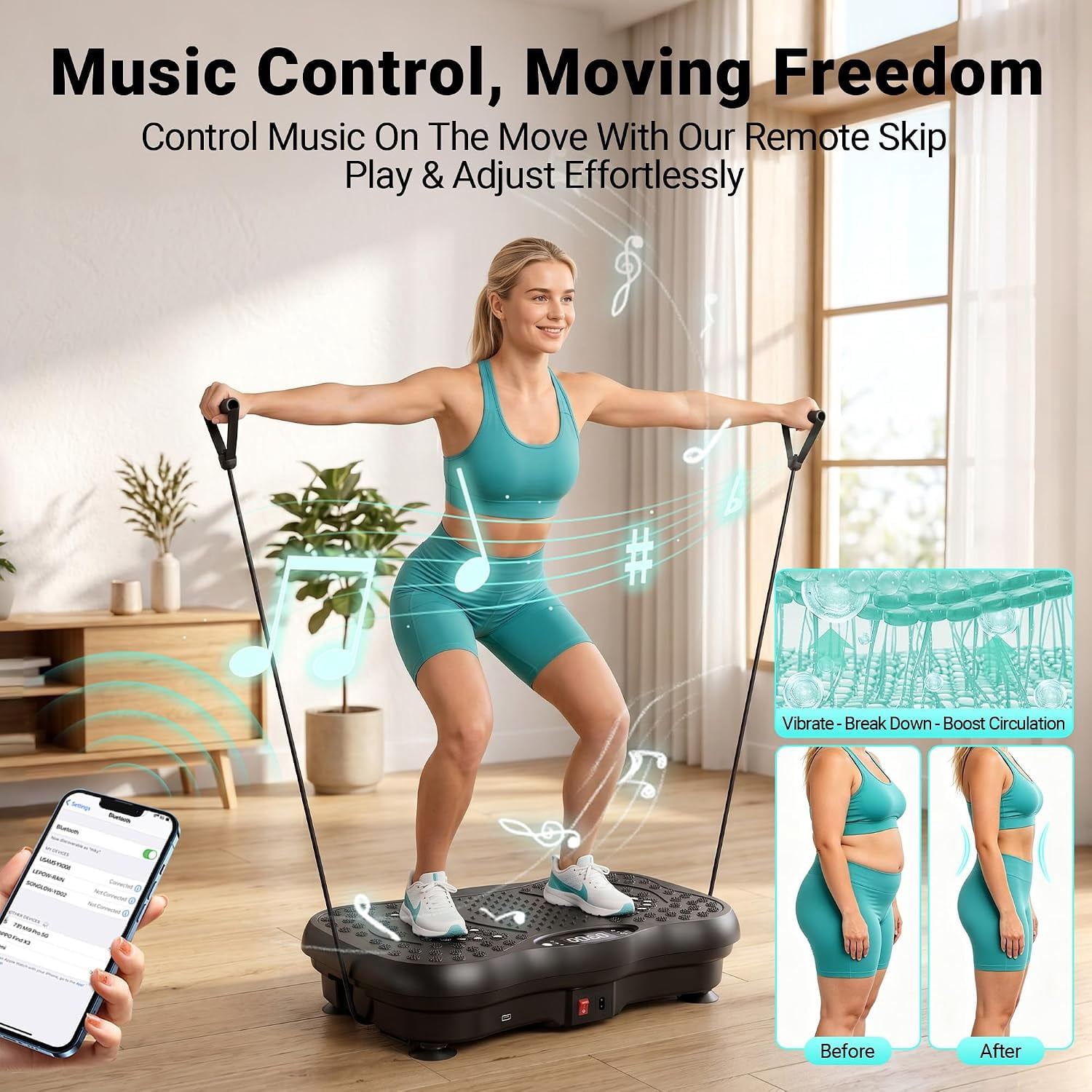 Vibration Plate Exercise Machine for Lymphatic Drainage, 450lbs | Bluetooth Speakers, Magnetic Massage,99 Speed Levels,2 Resistance Bands, Remote & Touch Control, Anti-slip Feet