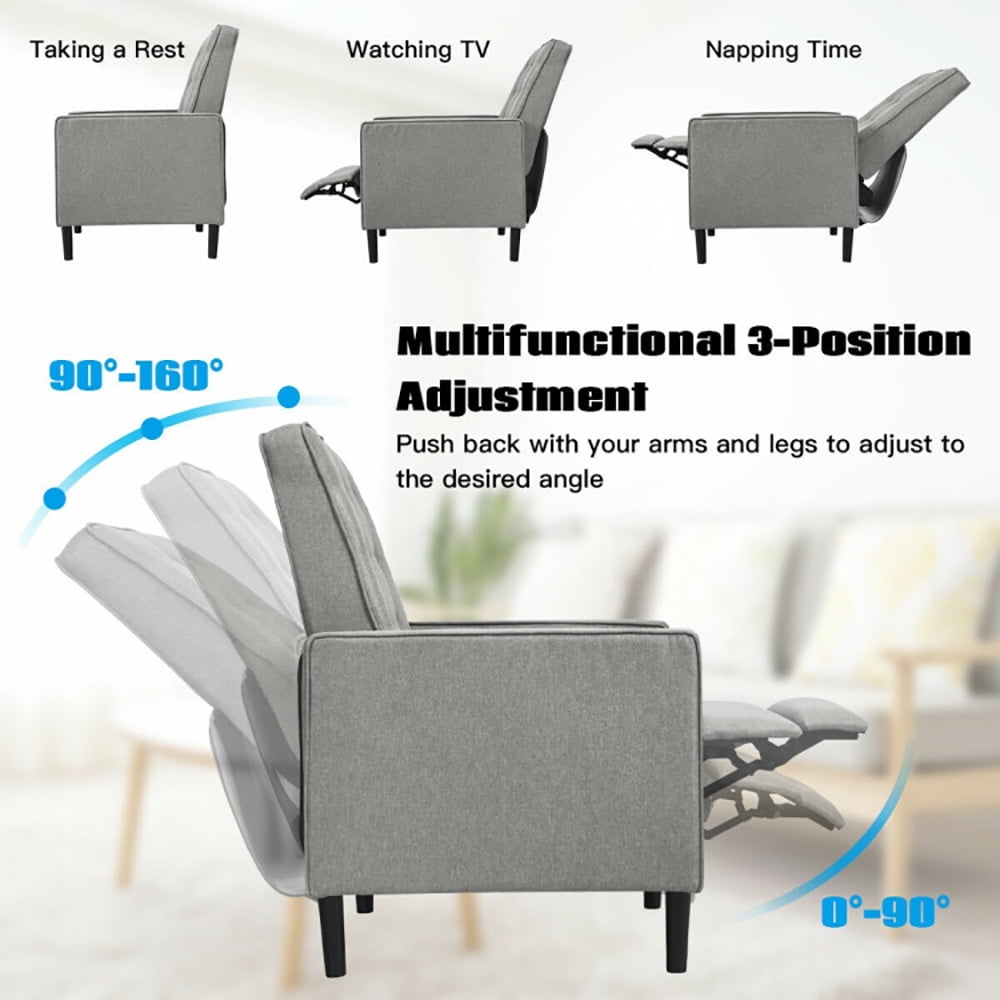 Finihen Accent Chair, Push Back Recliner Arm Chair, Mid-Century Push Back Recliner Chair, for Living Room, Office, Gray Finihen Accent Chair, Push Back Recliner Arm Chair, Mid-Century Push Back Recliner Chair, for Living Room, Office, Gray