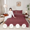 thumbnail image 4 of Castle Fairy Abstract Minimalist Vertical Line Full Size Comforter Sets 3-Piece,Geometric Strip Pattern Bedding Comforter Set,Deep Red Slate Blue,Reversible,1 Comforter and 2 Pillowcases, 4 of 6