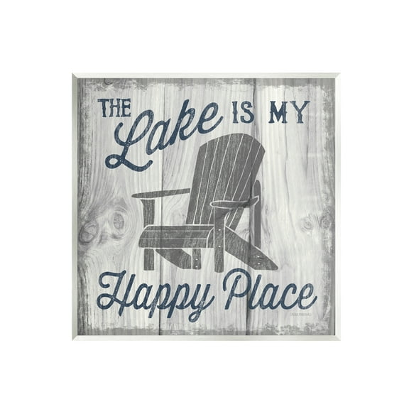 Stupell Industries Happy Place Lake Phrase Inspirational Painting Unframed Art Print Wall Art, 12 x 12
