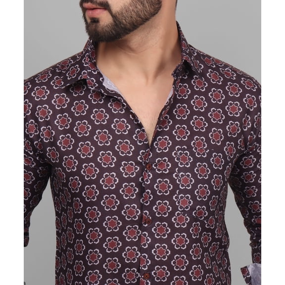 Grande Men's Printed Full Sleeve Casual Linen Shirt