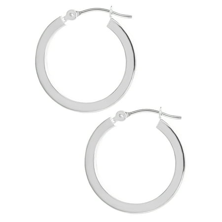 Brilliance Fine Jewelry Women’s 14K White Gold Square Tube Hoop Earrings