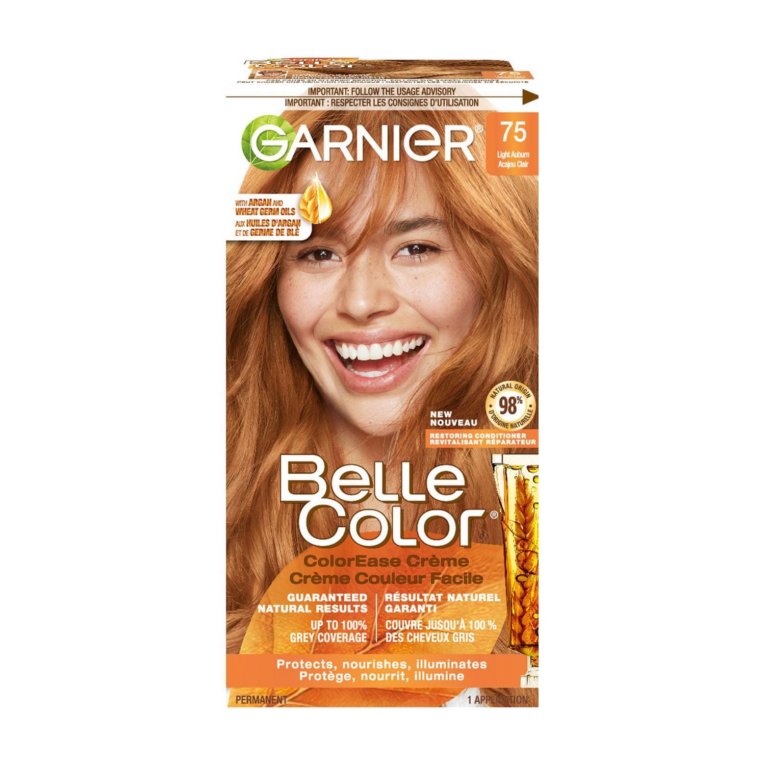 Garnier Belle Color Permanent Hair Dye, Natural results, up to 100% Grey Coverage, Enriched with Argan Oil