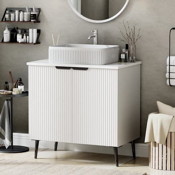 KZElegy 30" Modern Bathroom Vanity with Countertop Sink Combo, Freestanding Bathroom Sink Cabinet with 2 Soft Closing Doors, Metal Handles (White with Sink, 30")