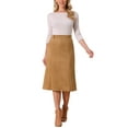 thumbnail image 2 of Falda Midi Casual de Ante Sintético para Mujer Inspire Chic con Cintura Alta en A Color Marrón, 2 of 6