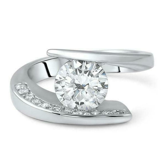 HeartsAndYou 2.25ct Round Cut Moissanite Engagement Ring for Women Unique Bypass 18k White Gold over Silver