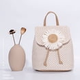 thumbnail image 3 of Women Straw Woven Bucket Backpack Summer Beach Female Flower Leather Splicing, 3 of 7