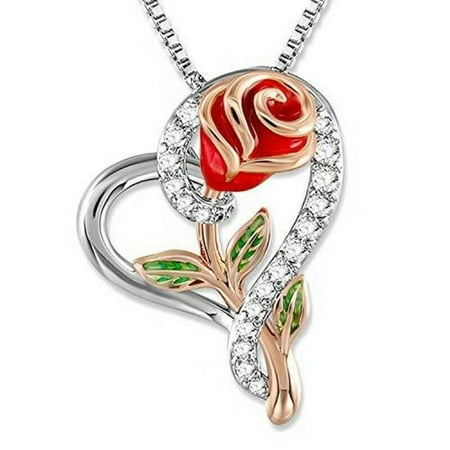 Rose Flower Heart Pendant Necklace Gift for Mom Wife Daughter Jewellery, Necklace, Birthday, Valentines Day Gift for her, Anniversary
