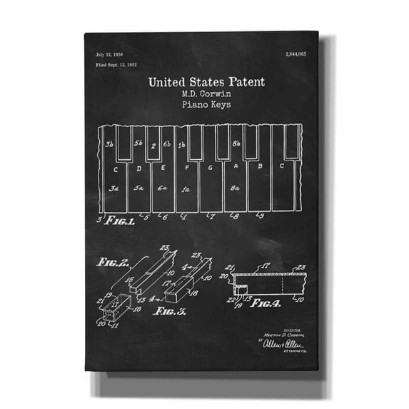 Epic Graffiti 'Piano Keys Blueprint Patent Chalkboard' Canvas Wall Art, 18"x26"