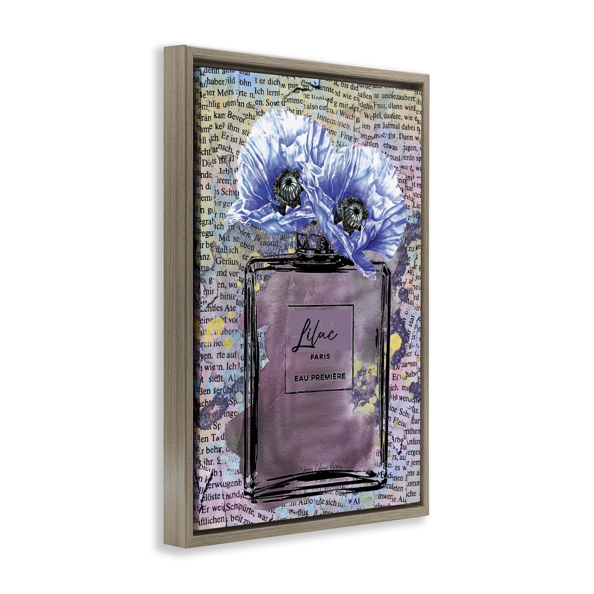Stupell Industries Lilac Perfume with Blossoms Plants & Flowers Painting Brown Floater Framed Canvas Art Print Wall Art, 21 x 31
