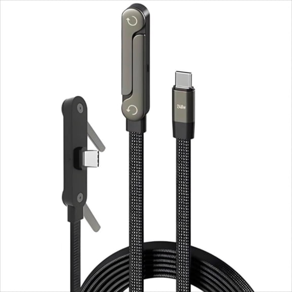 240w Usb-c Charge Cable, Built-in Mobile Stand and 180° Rotating USB-C Connector, Nylon Braided Charging Cord for Tablets, Smartphones